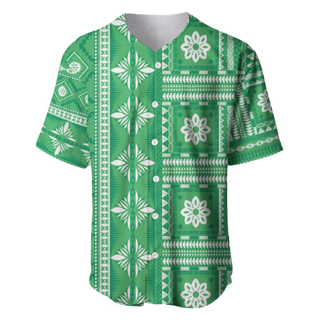 Fiji Masi All Green Baseball Jersey Tapa Pattern LT01 Green - Polynesian Pride
