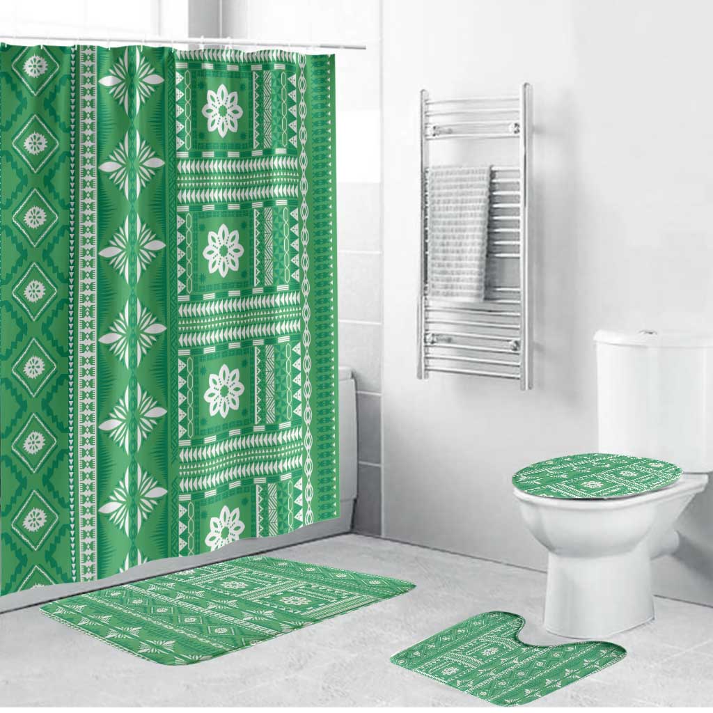 Fiji Masi All Green Bathroom Set Tapa Pattern LT01 Bathroom Set (4 pcs) Green - Polynesian Pride