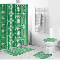 Fiji Masi All Green Bathroom Set Tapa Pattern LT01 Bathroom Set (4 pcs) Green - Polynesian Pride