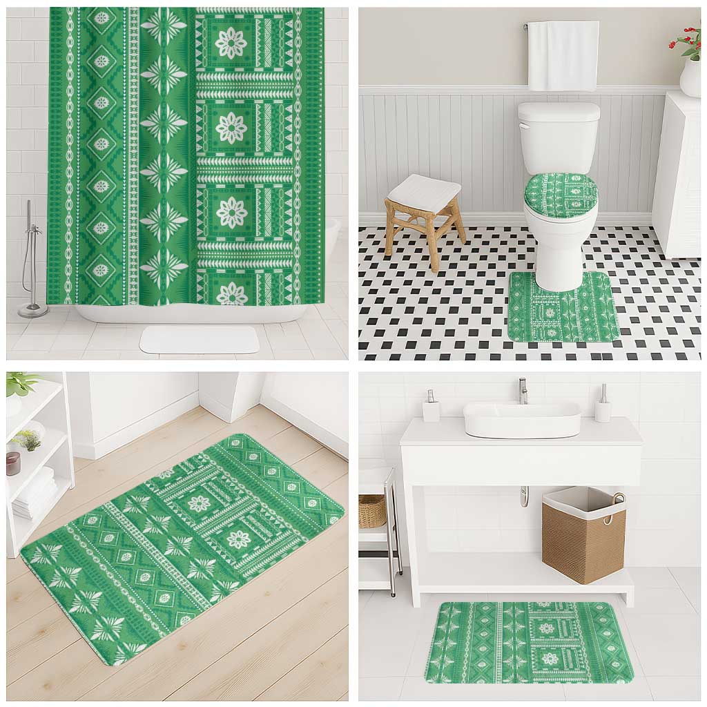Fiji Masi All Green Bathroom Set Tapa Pattern LT01 - Polynesian Pride