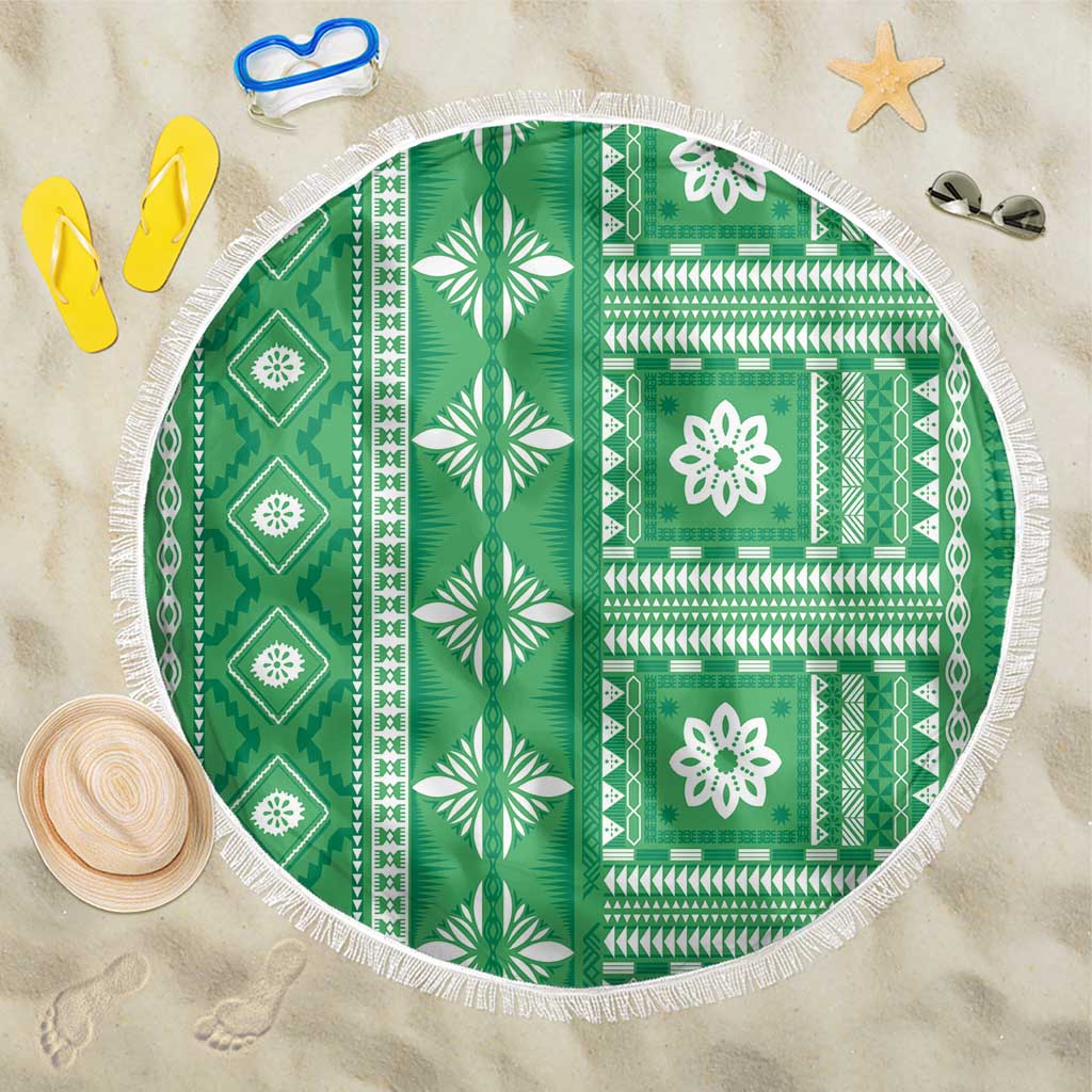 Fiji Masi All Green Beach Blanket Tapa Pattern LT01 One Size 150cm Green - Polynesian Pride