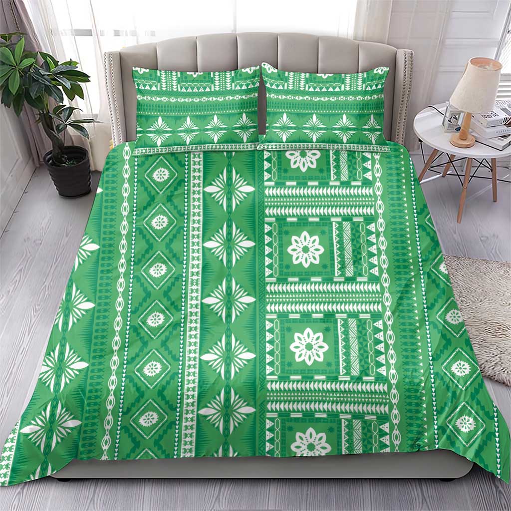 Fiji Masi All Green Bedding Set Tapa Pattern LT01 - Polynesian Pride