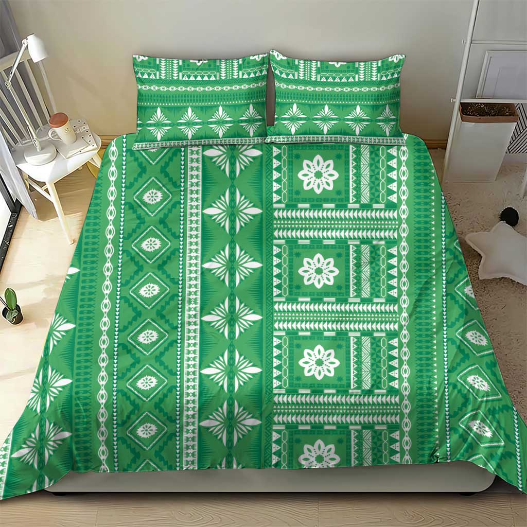 Fiji Masi All Green Bedding Set Tapa Pattern LT01 - Polynesian Pride