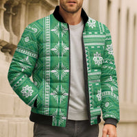 Fiji Masi All Green Bomber Puffer Jacket Tapa Pattern LT01 - Polynesian Pride