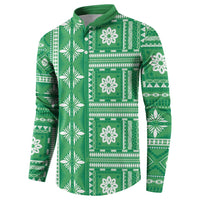 Fiji Masi All Green Button Sweatshirt Tapa Pattern LT01 - Polynesian Pride