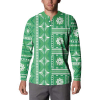 Fiji Masi All Green Button Sweatshirt Tapa Pattern LT01 - Polynesian Pride