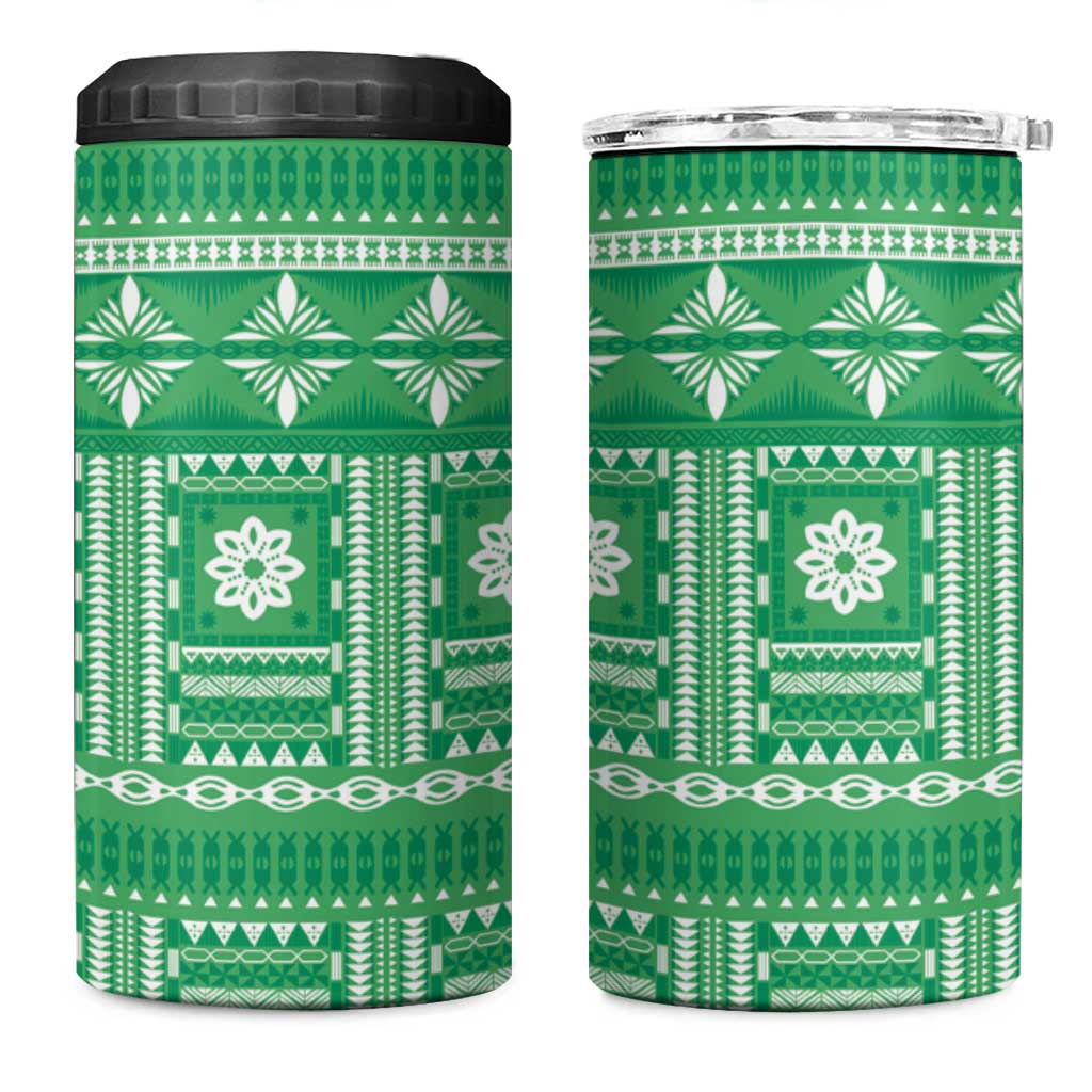 Fiji Masi All Green 4 in 1 Can Cooler Tumbler Tapa Pattern LT01 One Size: 16 oz Green - Polynesian Pride