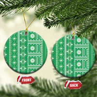 Fiji Masi All Green Ceramic Ornament Tapa Pattern LT01 Circle Green - Polynesian Pride