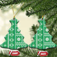 Fiji Masi All Green Ceramic Ornament Tapa Pattern LT01 Christmas Tree Green - Polynesian Pride