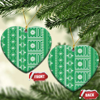 Fiji Masi All Green Ceramic Ornament Tapa Pattern LT01 Heart Green - Polynesian Pride
