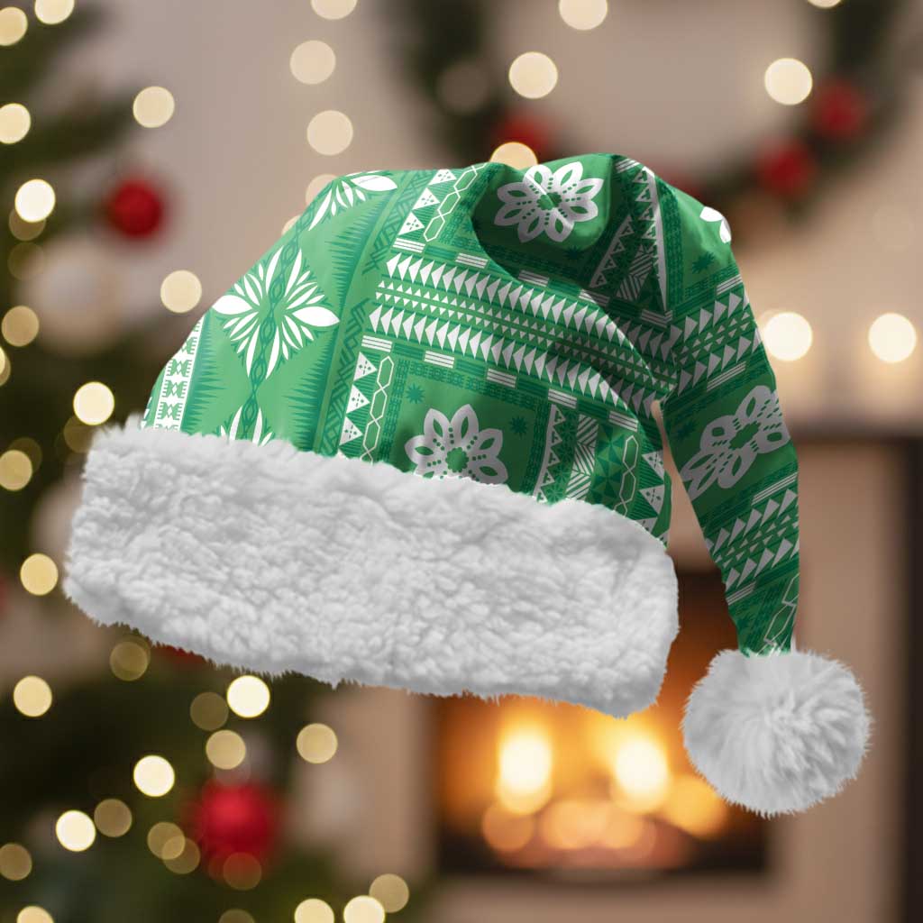 Fiji Masi All Green Christmas Santa Hat Tapa Pattern LT01 With Fur Green - Polynesian Pride