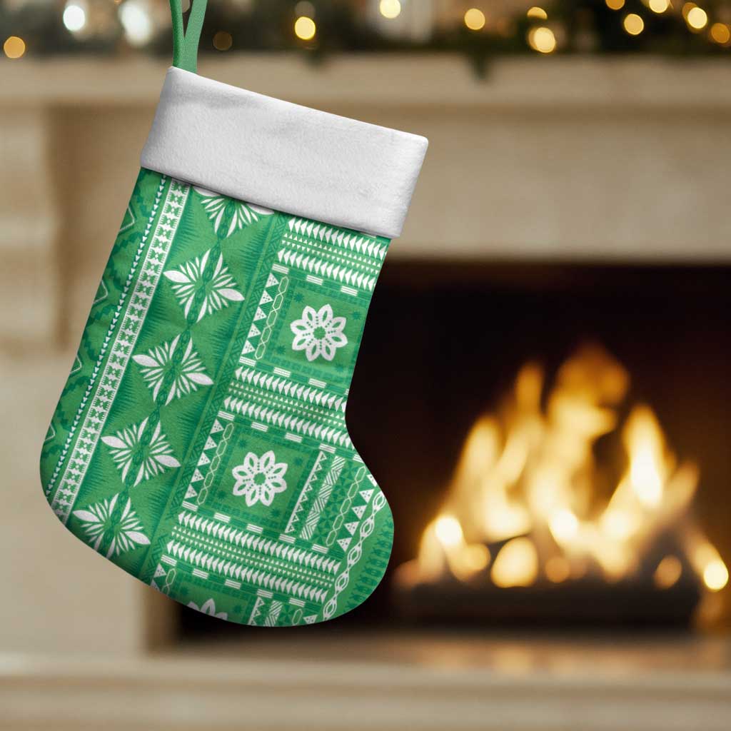 Fiji Masi All Green Christmas Stocking Tapa Pattern LT01 Set of 2 Green - Polynesian Pride
