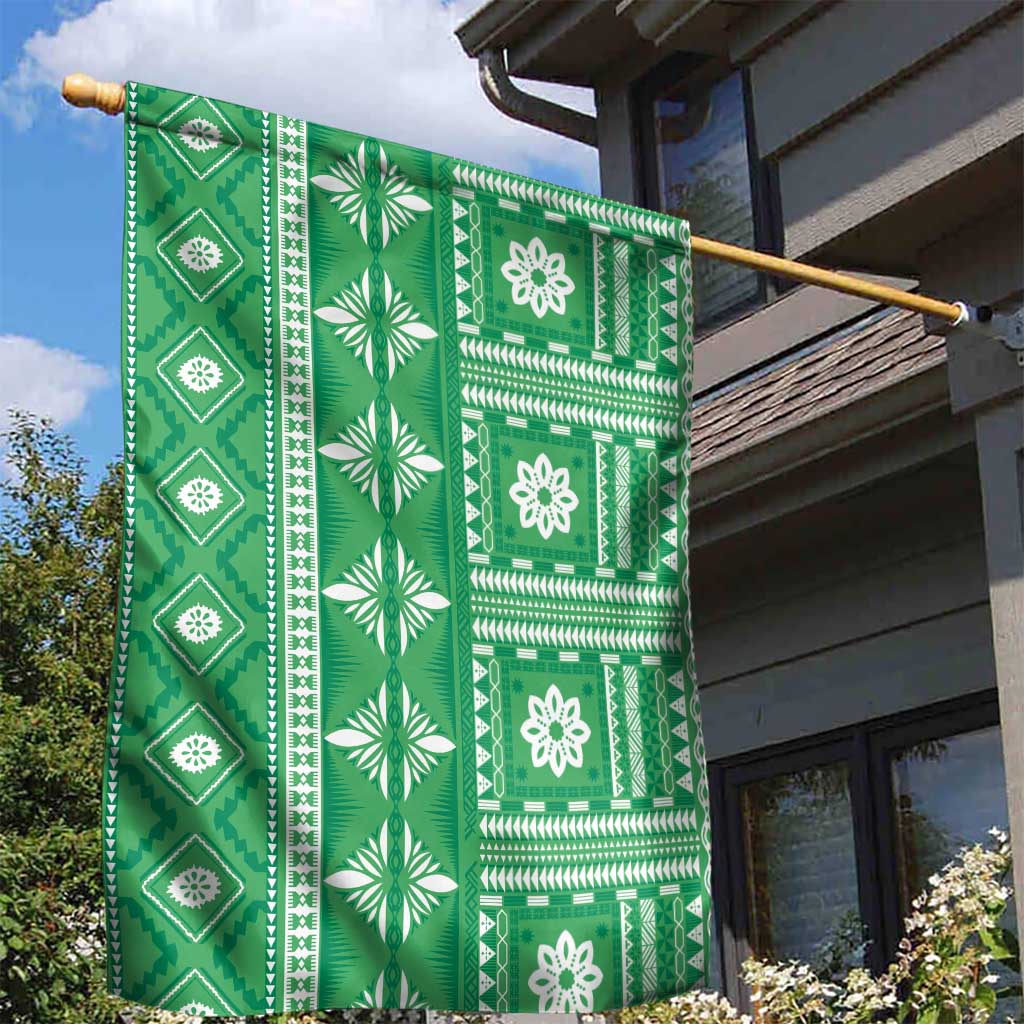 Fiji Masi All Green Garden Flag Tapa Pattern LT01 - Polynesian Pride