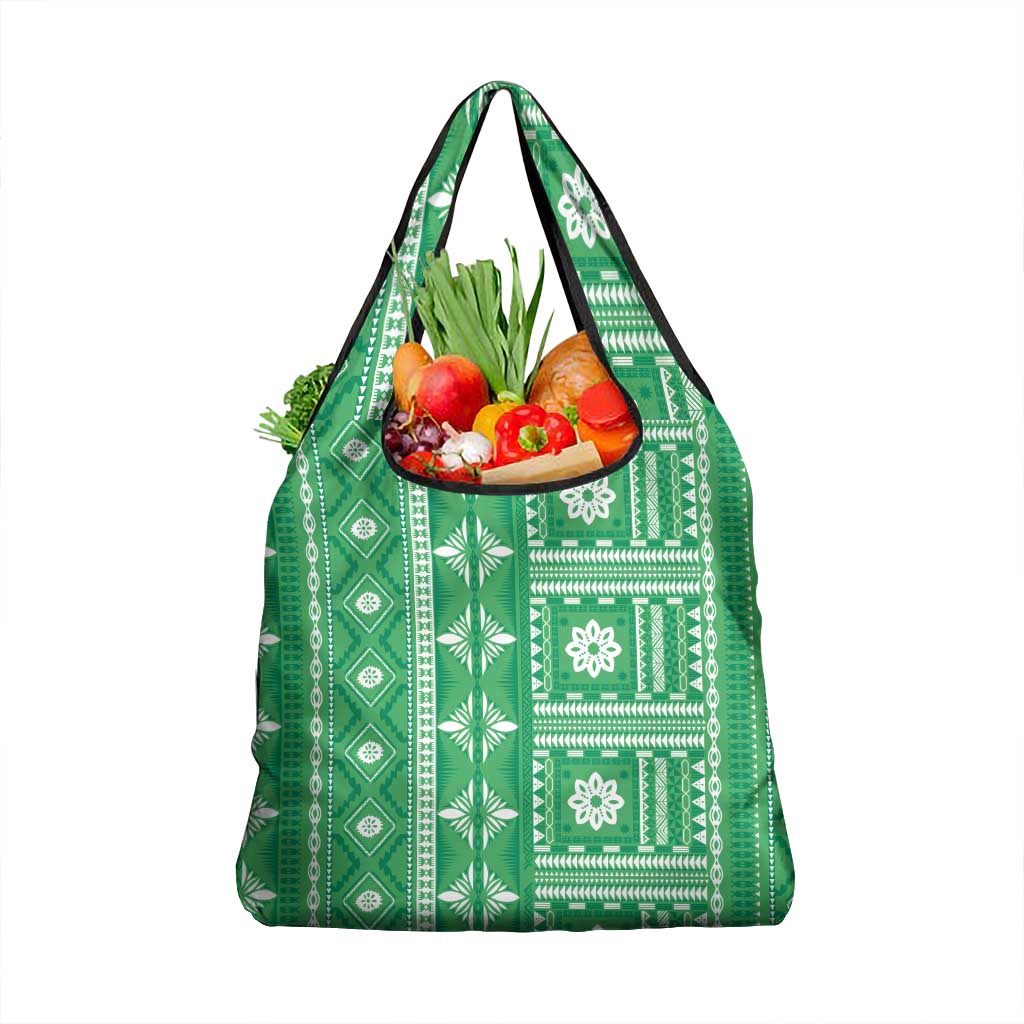 Fiji Masi All Green Grocery Bag Tapa Pattern LT01 1-pack One Size Green - Polynesian Pride
