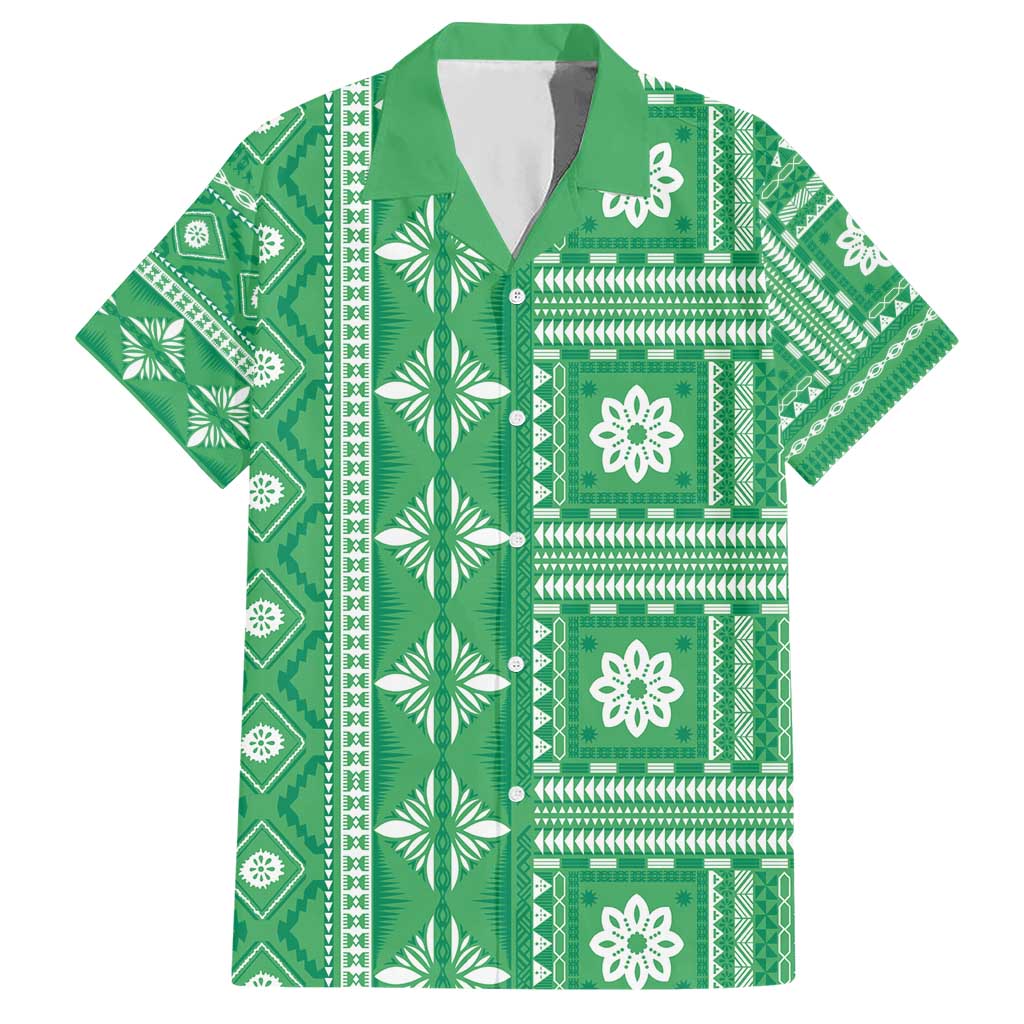 Fiji Masi All Green Hawaiian Shirt Tapa Pattern LT01 Green - Polynesian Pride