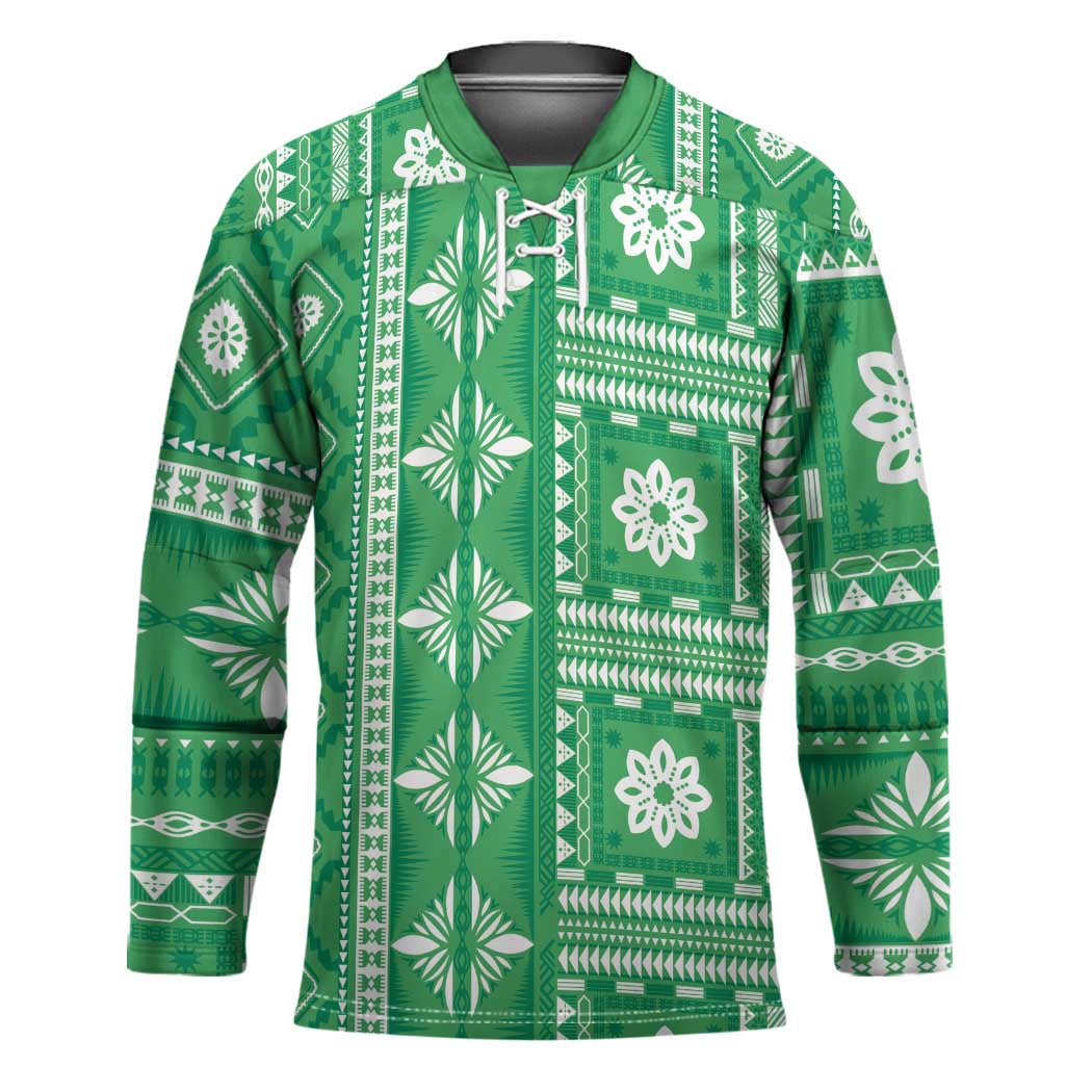 Fiji Masi All Green Hockey Jersey Tapa Pattern LT01 Unisex Green - Polynesian Pride