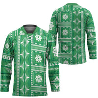 Fiji Masi All Green Hockey Jersey Tapa Pattern LT01 - Polynesian Pride
