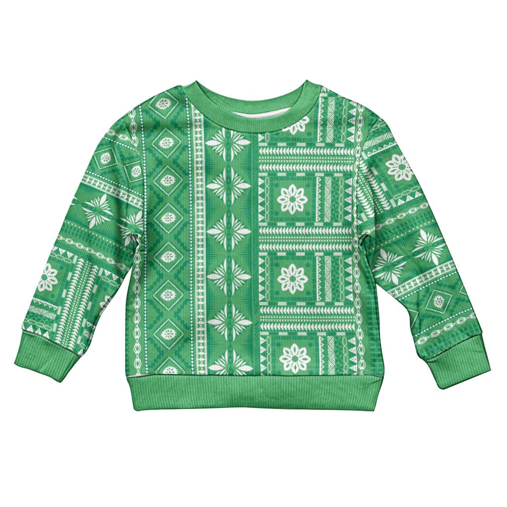 Fiji Masi All Green Kid Ugly Christmas Sweater Tapa Pattern LT01 Kid Green - Polynesian Pride
