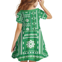 Fiji Masi All Green Kid Short Sleeve Dress Tapa Pattern LT01 - Polynesian Pride