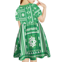 Fiji Masi All Green Kid Short Sleeve Dress Tapa Pattern LT01 - Polynesian Pride