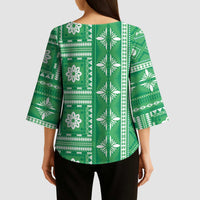 Fiji Masi All Green Kimono Sleeve Blouse Tapa Pattern LT01 - Polynesian Pride