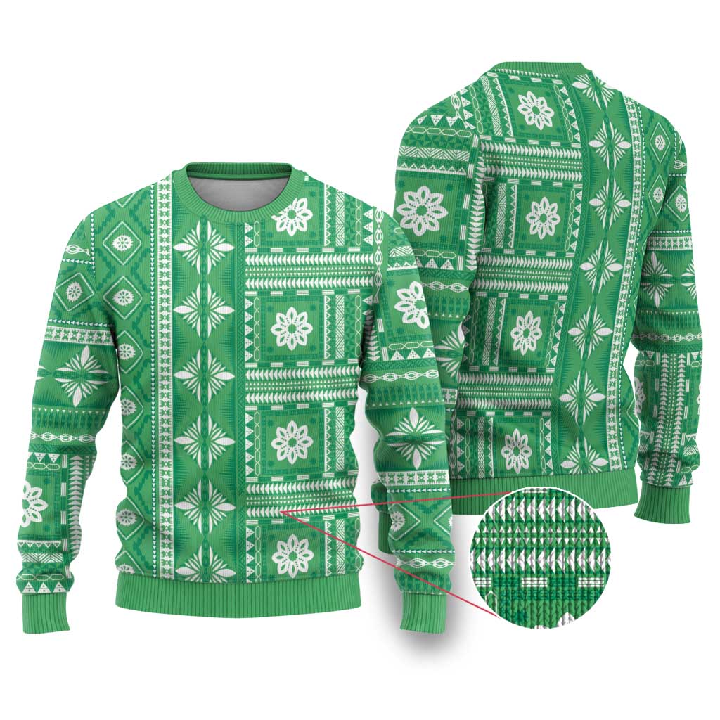 Fiji Masi All Green Ugly Christmas Sweater Tapa Pattern LT01 Green - Polynesian Pride