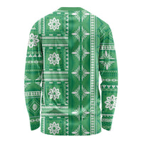 Fiji Masi All Green Long Sleeve Shirt Tapa Pattern LT01 - Polynesian Pride