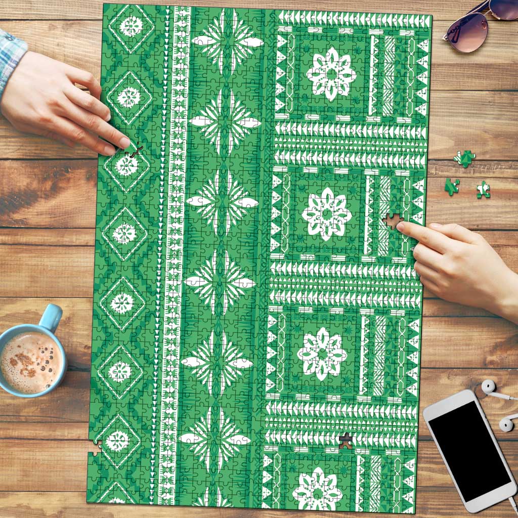 Fiji Masi All Green Puzzle Tapa Pattern LT01 Green - Polynesian Pride