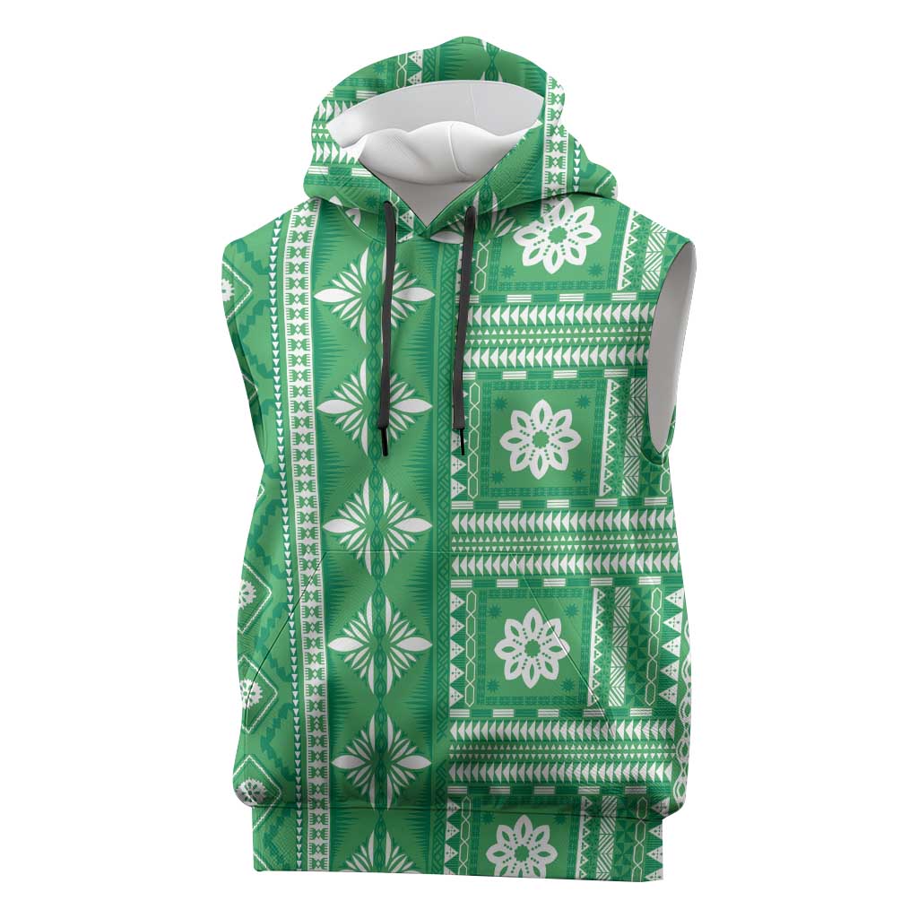 Fiji Masi All Green Sleeveless Hoodie Tapa Pattern LT01 Green - Polynesian Pride
