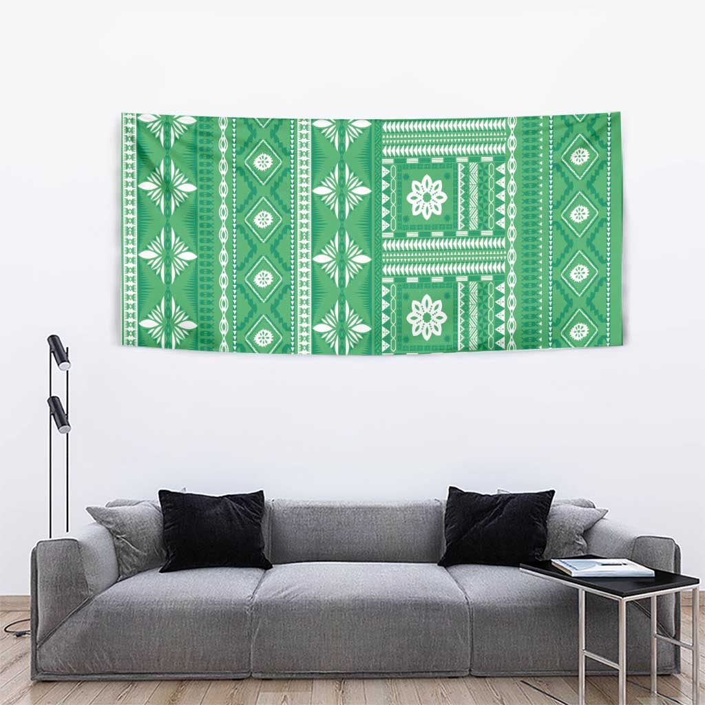 Fiji Masi All Green Tapestry Tapa Pattern LT01 - Polynesian Pride