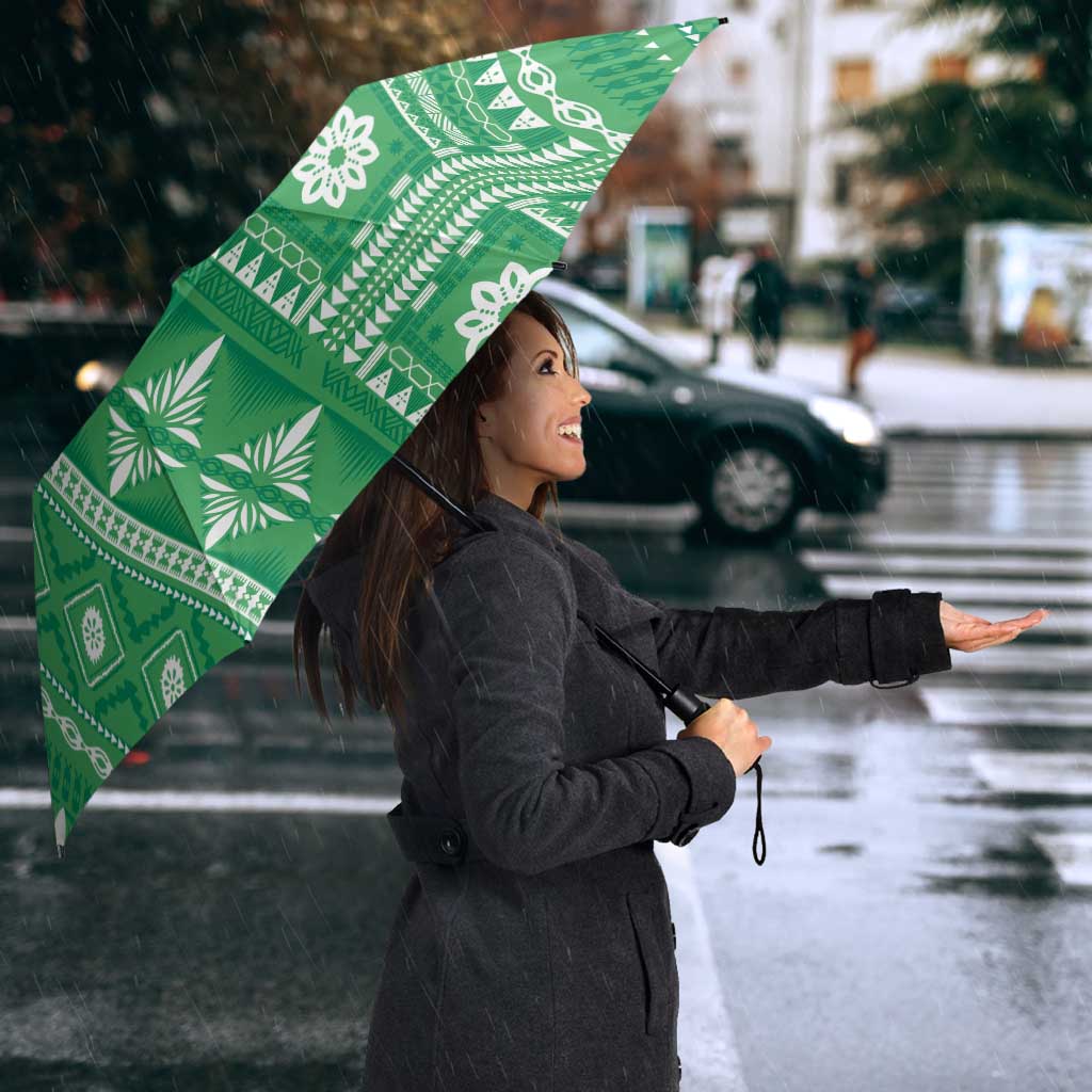 Fiji Masi All Green Umbrella Tapa Pattern LT01 - Polynesian Pride