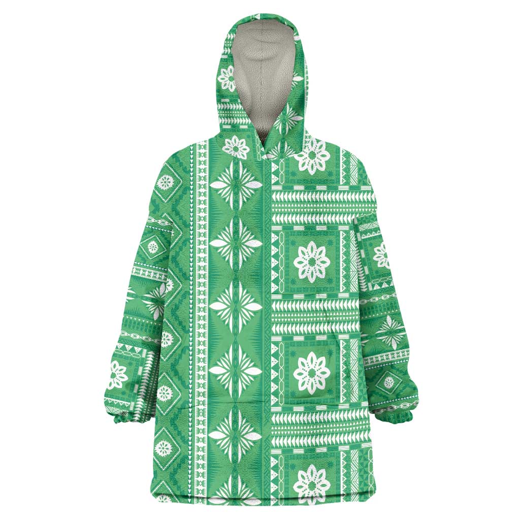 Fiji Masi All Green Wearable Blanket Hoodie Tapa Pattern LT01 One Size Green - Polynesian Pride