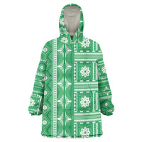 Fiji Masi All Green Wearable Blanket Hoodie Tapa Pattern LT01 One Size Green - Polynesian Pride