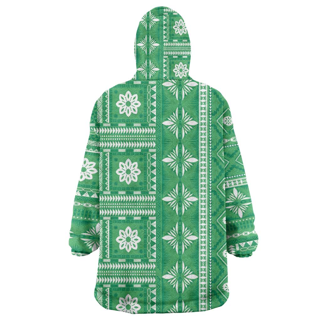 Fiji Masi All Green Wearable Blanket Hoodie Tapa Pattern LT01 - Polynesian Pride