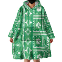 Fiji Masi All Green Wearable Blanket Hoodie Tapa Pattern LT01 - Polynesian Pride