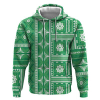 Fiji Masi All Green Zip Hoodie Tapa Pattern LT01 Zip Hoodie Green - Polynesian Pride