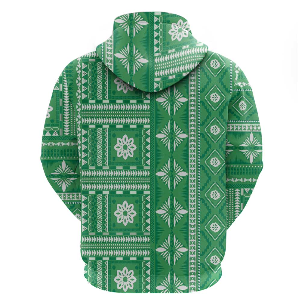 Fiji Masi All Green Zip Hoodie Tapa Pattern LT01 - Polynesian Pride