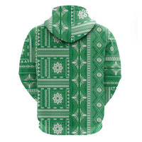 Fiji Masi All Green Zip Hoodie Tapa Pattern LT01 - Polynesian Pride