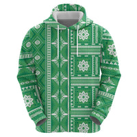 Fiji Masi All Green Zip Hoodie Tapa Pattern LT01 - Polynesian Pride
