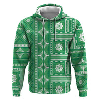 Fiji Masi All Green Zip Hoodie Tapa Pattern LT01 Pullover Hoodie Green - Polynesian Pride