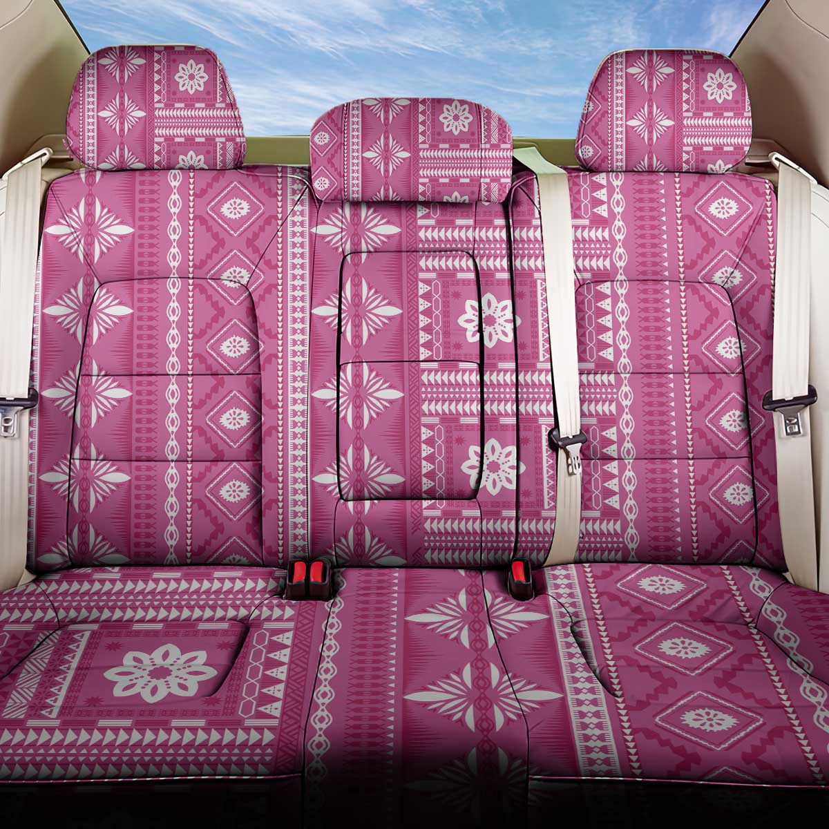 Fiji Masi All Pink Back Car Seat Cover Tapa Pattern LT01 One Size Pink - Polynesian Pride