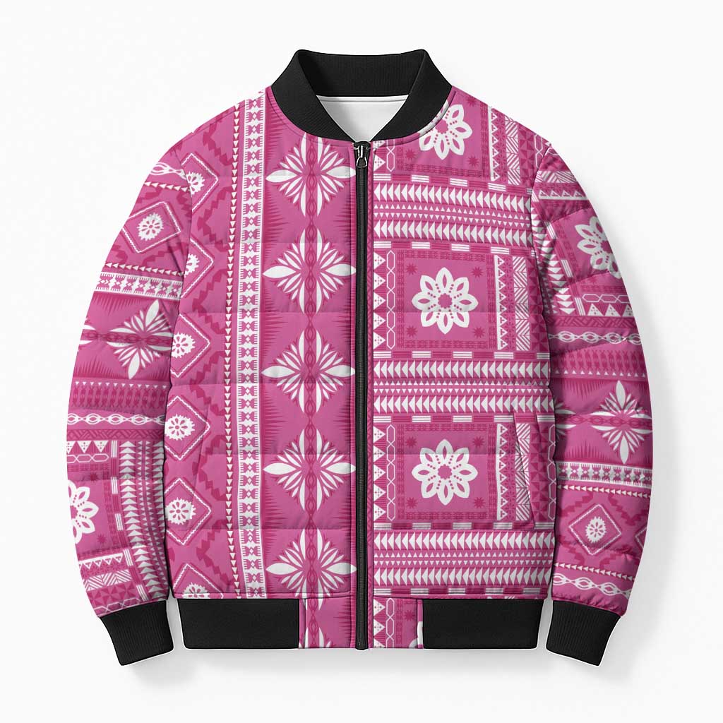 Fiji Masi All Pink Bomber Puffer Jacket Tapa Pattern LT01 Unisex Pink - Polynesian Pride