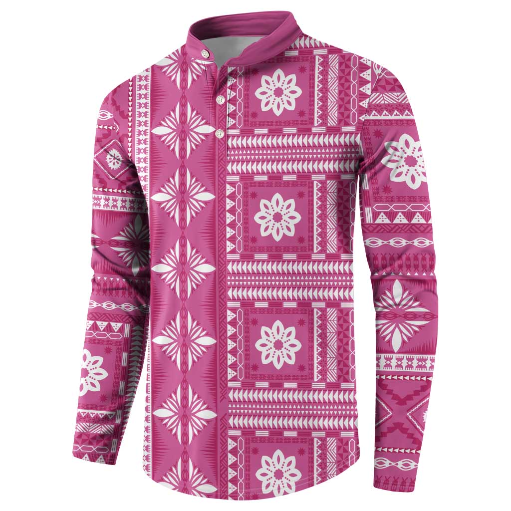Fiji Masi All Pink Button Sweatshirt Tapa Pattern LT01 - Polynesian Pride