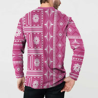 Fiji Masi All Pink Button Sweatshirt Tapa Pattern LT01 - Polynesian Pride