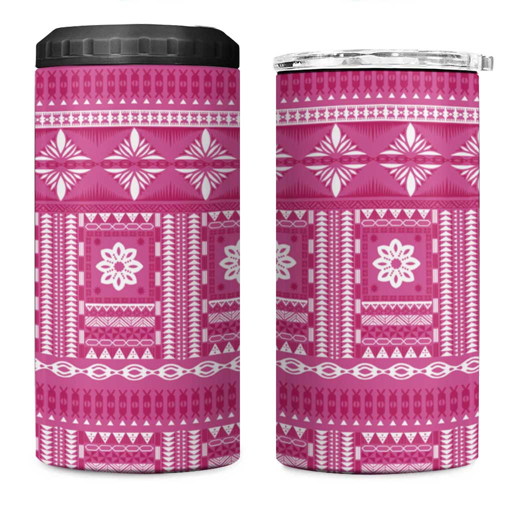 Fiji Masi All Pink 4 in 1 Can Cooler Tumbler Tapa Pattern LT01 One Size: 16 oz Pink - Polynesian Pride