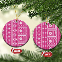 Fiji Masi All Pink Ceramic Ornament Tapa Pattern LT01 Circle Pink - Polynesian Pride