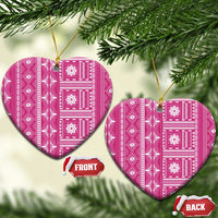 Fiji Masi All Pink Ceramic Ornament Tapa Pattern LT01 Heart Pink - Polynesian Pride