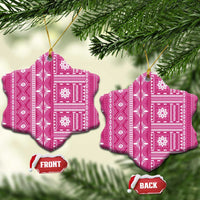 Fiji Masi All Pink Ceramic Ornament Tapa Pattern LT01 Snow Flake Pink - Polynesian Pride