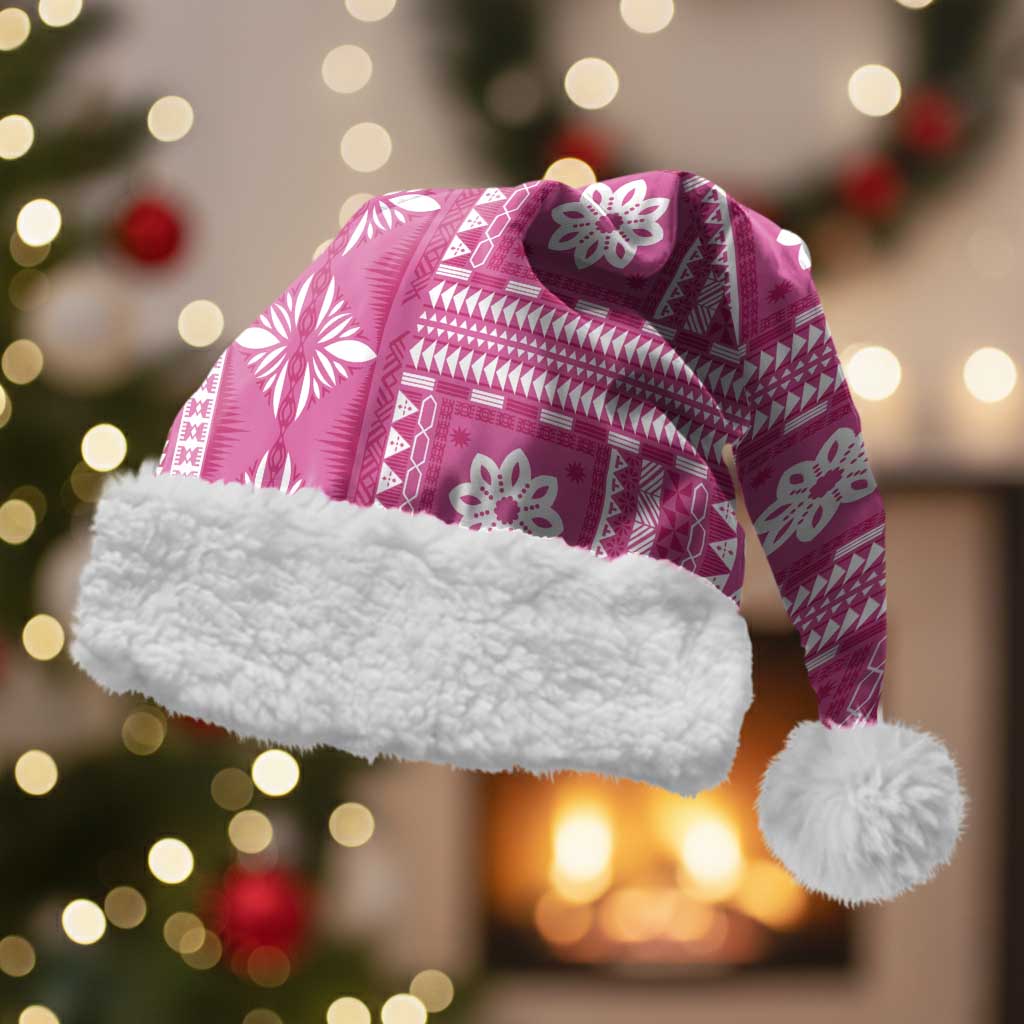 Fiji Masi All Pink Christmas Santa Hat Tapa Pattern LT01 With Fur Pink - Polynesian Pride