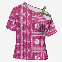 Fiji Masi All Pink Cross Shoulder Shirt Tapa Pattern LT01 Female Pink - Polynesian Pride
